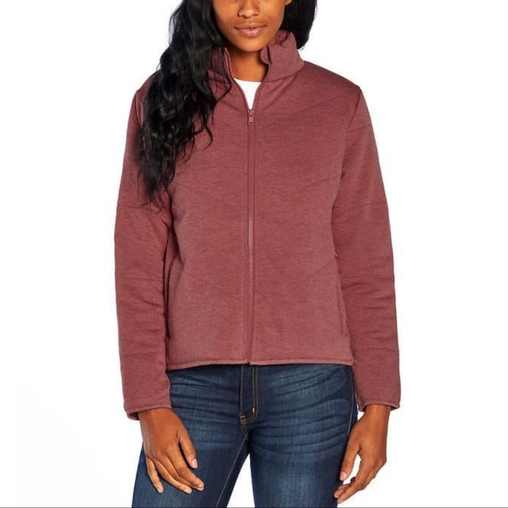 Anthropology THREE DOTS Full Zip Quilted Knit Jacket Red Size L
